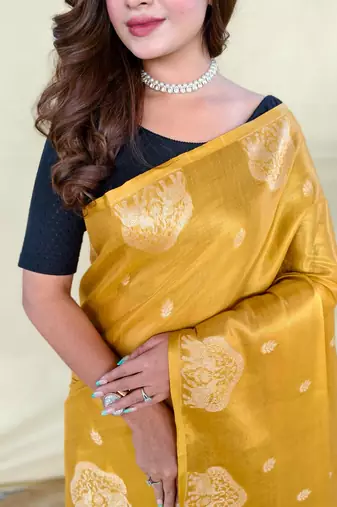 Yellow art silk  woven saree