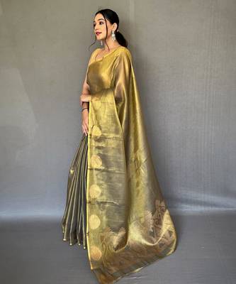 Golden art silk  woven saree 1