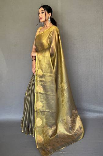 Golden art silk  woven saree