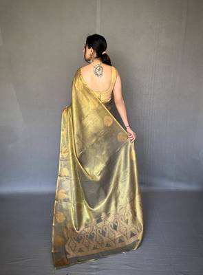 Golden art silk  woven saree 3