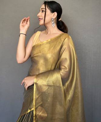 Golden art silk  woven saree 4