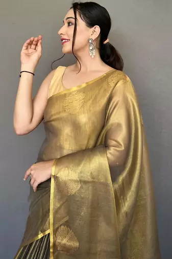 Golden art silk  woven saree