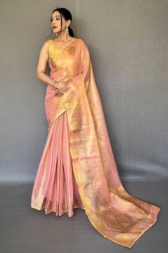 Light peach art silk  woven saree