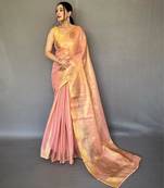 Light peach art silk  woven saree