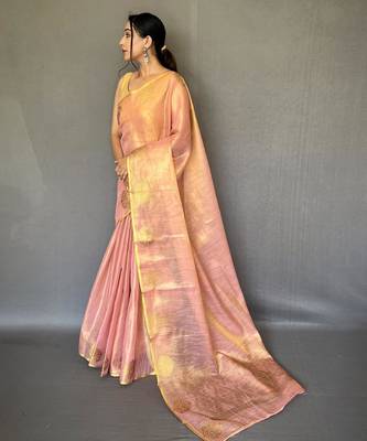 Light peach art silk  woven saree 2
