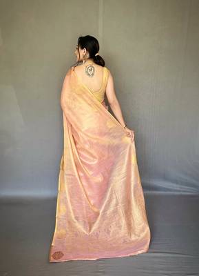 Light peach art silk  woven saree 3
