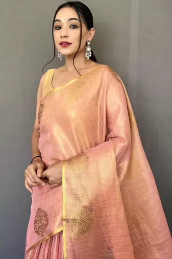 Light peach art silk  woven saree