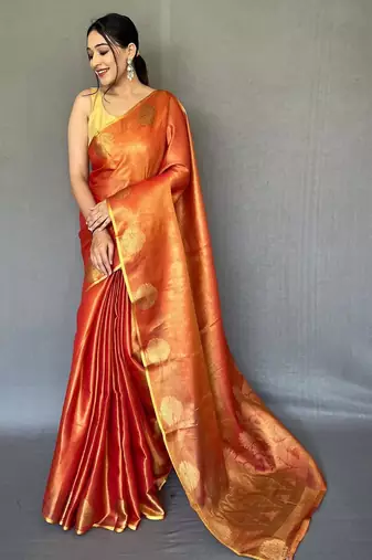 Orange art silk  woven saree