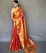 Orange art silk  woven saree