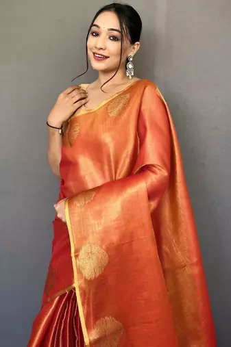 Orange art silk  woven saree