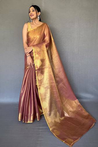 Peach art silk  woven saree