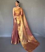 Peach art silk  woven saree