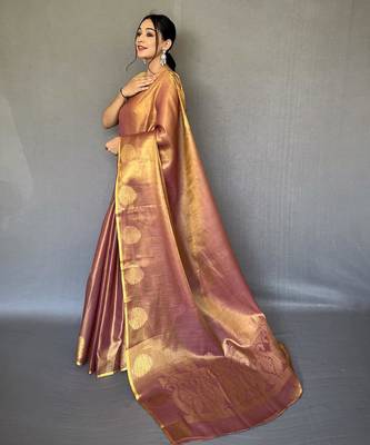Peach art silk  woven saree 2