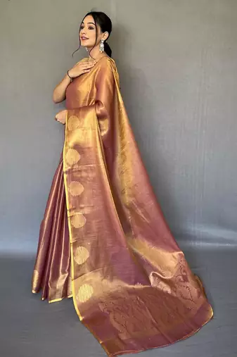 Peach art silk  woven saree