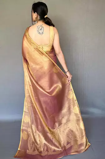 Peach art silk  woven saree