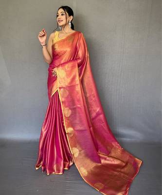 Pink art silk  woven saree 1