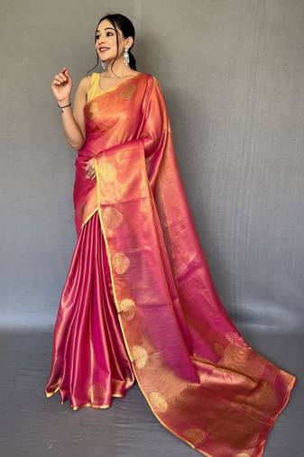 Pink art silk  woven saree