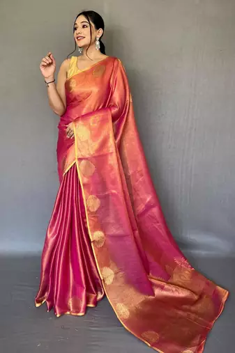 Pink art silk  woven saree