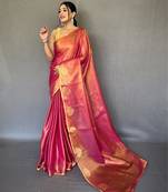 Pink art silk  woven saree