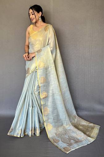 Sea green art silk  woven saree