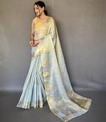 Sea green art silk  woven saree