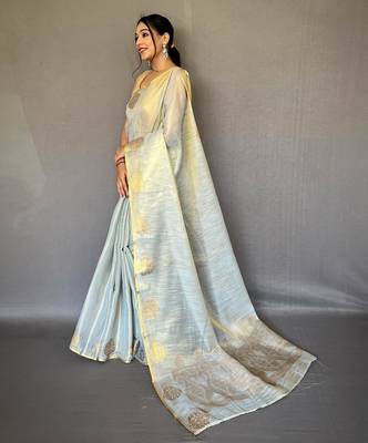 Sea green art silk  woven saree 2