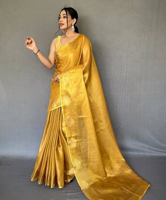 Yellow art silk  woven saree 1