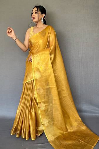 Yellow art silk  woven saree