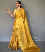 Yellow art silk  woven saree