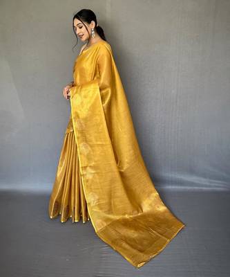 Yellow art silk  woven saree 2