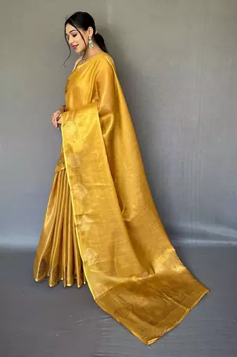 Yellow art silk  woven saree