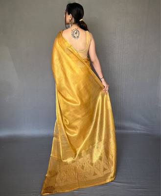 Yellow art silk  woven saree 3