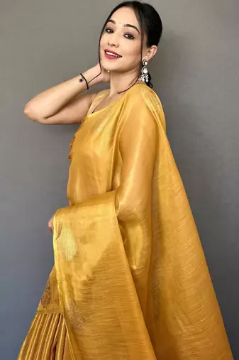 Yellow art silk  woven saree