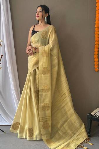 Cream art silk  woven saree