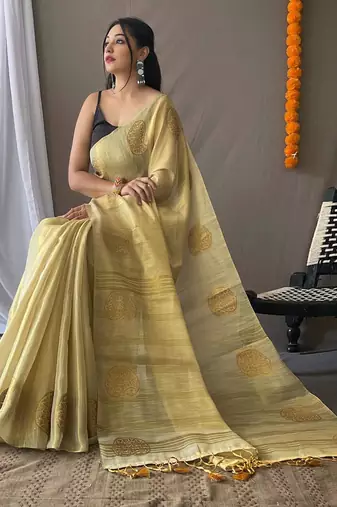 Cream art silk  woven saree