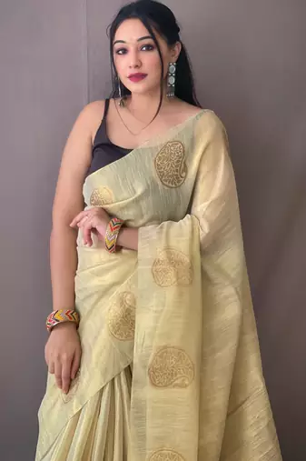 Cream art silk  woven saree