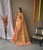 Light peach art silk  woven saree
