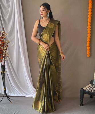 Mehendi art silk  woven saree 1