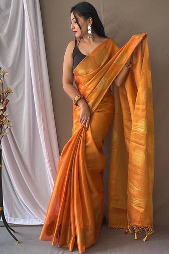 Orange art silk  woven saree