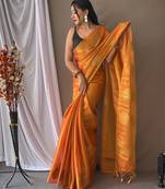 Orange art silk  woven saree