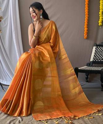 Orange art silk  woven saree 2