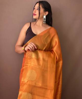 Orange art silk  woven saree 3