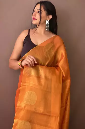 Orange art silk  woven saree