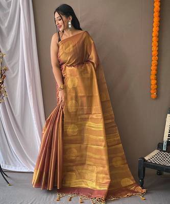 Peach art silk  woven saree 1