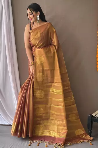 Peach art silk  woven saree