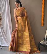 Peach art silk  woven saree
