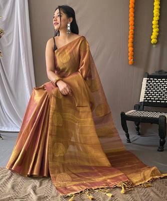 Peach art silk  woven saree 2