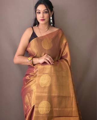 Peach art silk  woven saree 3