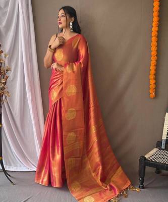 Pink art silk  woven saree 1