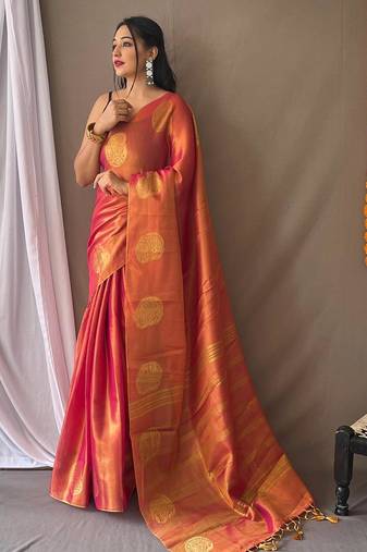 Pink art silk  woven saree